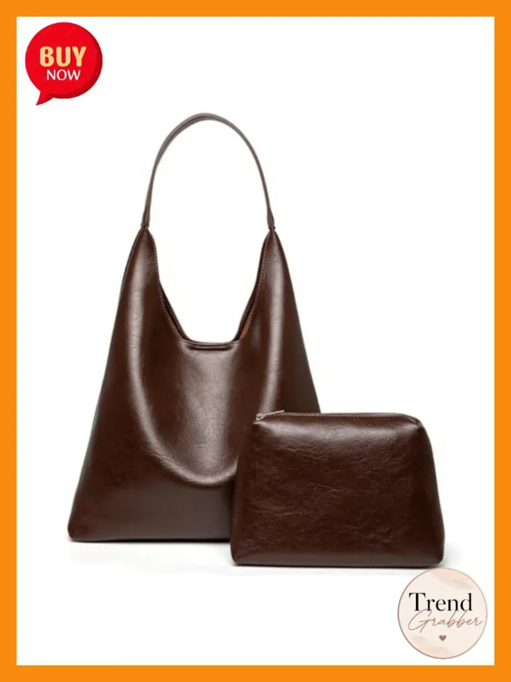 Large Vegan Leather Hobo Tote Bag with Inner Pouch for Work Casual